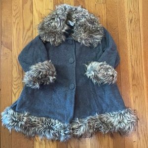 Faux fur and fleece 3/4 length coat. Girls size 5.